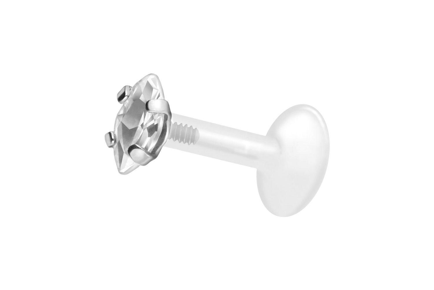 PTFE Labret Piercing mit Innengewinde + Titan-Aufsatz EINGEFASSTER KRISTALLTROPFEN